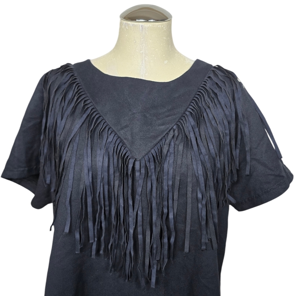 Pink Cattletac Navy Blue Fringe Short Sleeves Back Zip Dress XXL - Picture 2 of 8